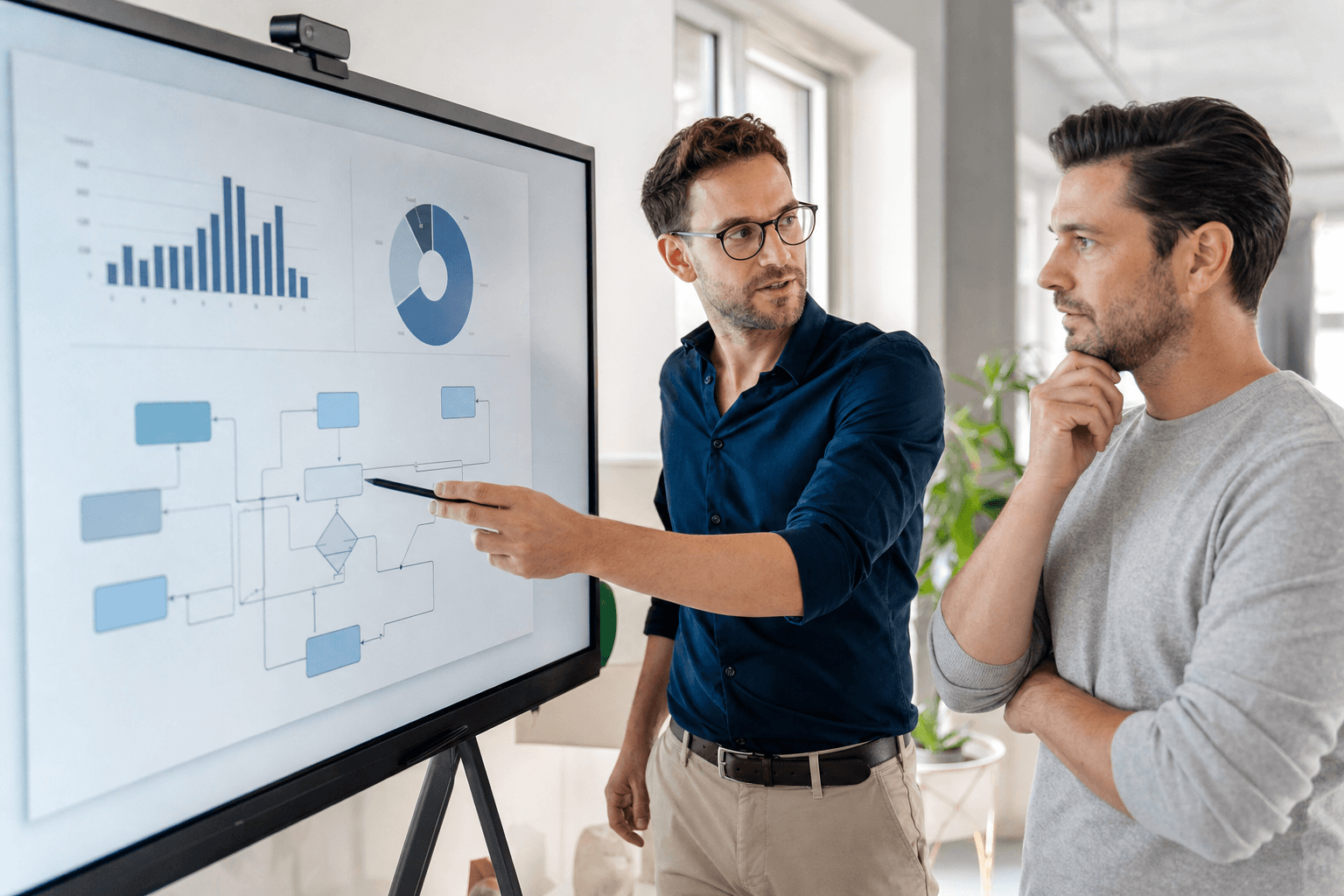 Consulente che analizza i processi con un imprenditore
